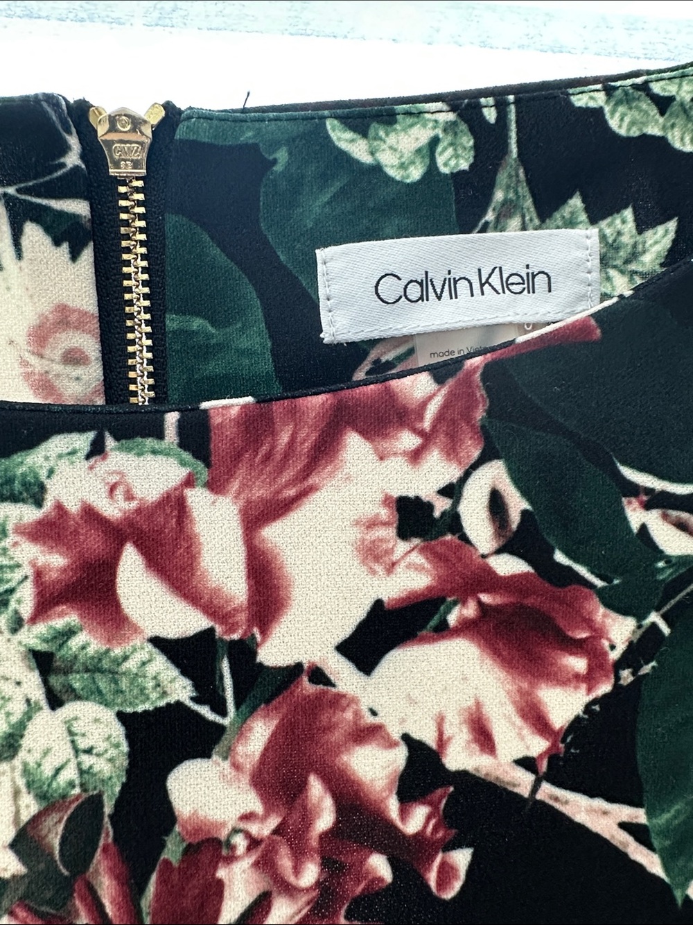 Calvin Klein Black Floral Midi Dress with Green & Pink Accents - Picture 2 of 8